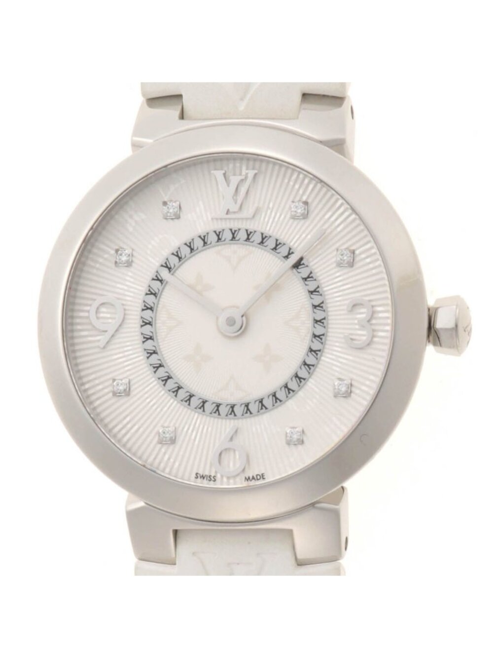 Louis Vuitton Tambour Watch Stainless Steel Silver Quartz